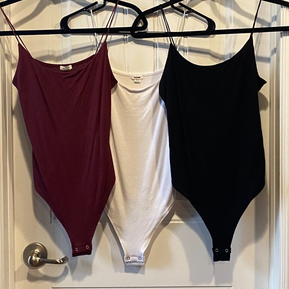 Maroon Black White Ribbed Spaghetti Strap Bodysuit - Picture 9 of 11